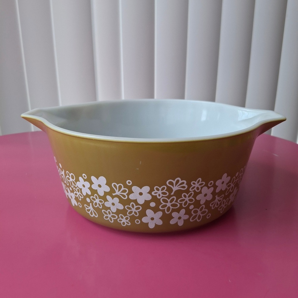 Pyrex Spring Blossom Green 475-B Casserole Bowl 2.5 Qt Vintage Green White‎